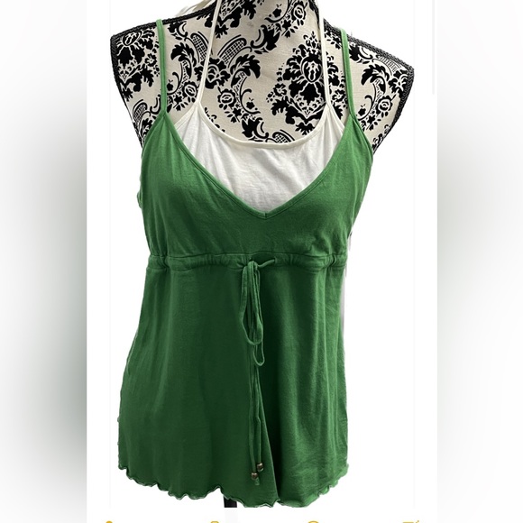 🌞Green/White Tee Halter Top     Sz L - Picture 1 of 6